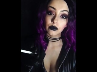 Purple hair-black lips smoking
