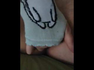 Teen girl plays with pussy With cute cat gloves
