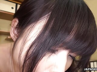 Japanese brunette girl in komono Shino Aoi sucked a hard cock uncensored.