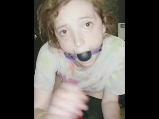 Gagged slut cums on the dirty bathroom floor for you