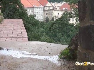 Blonde public piss