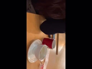 Restaurant handjob (risky with people around)