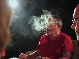 5 old men fucking young babe in hardcore gangbang at a poker night