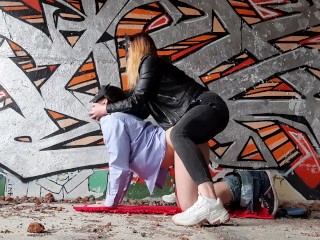 I fuck him in an abandoned factory looking at from passing trains (pegging)
