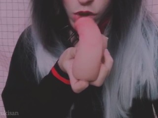 Pov Your goth classmate sucks your little dick like lollipop amateur girl blowjob cum mouth swallow